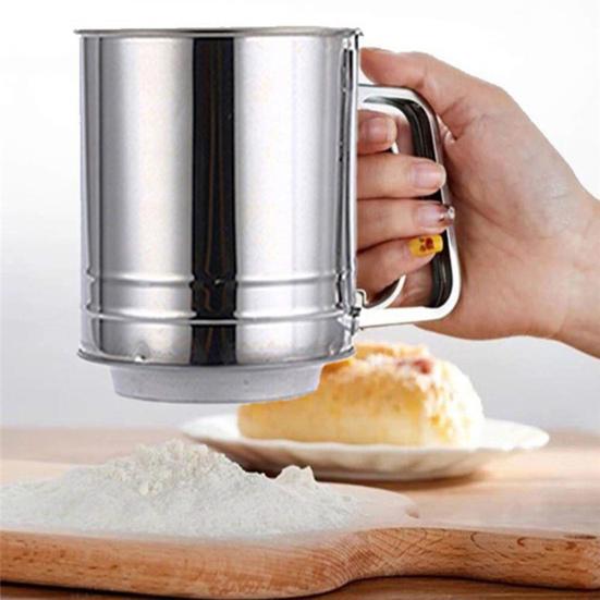 Flour Sifter Ergonomics Uniform Filtration Hand-press Type Non-slip Filter Flour Semi-automatic Flour Sieve Cup Kitchen Gadget