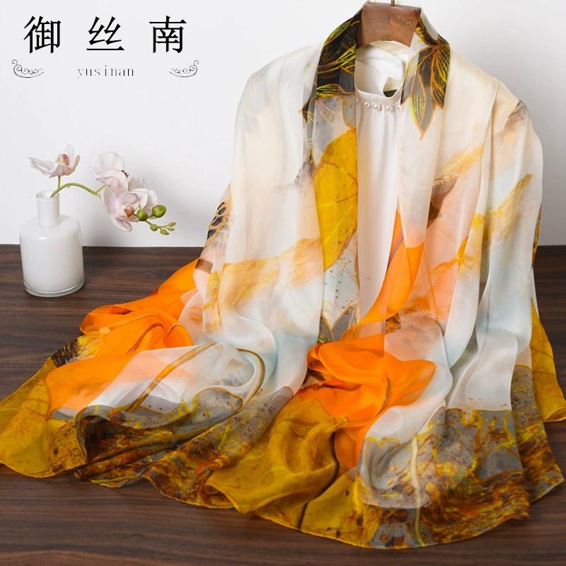 Spring Summer Women Large-size Printed Beach Shawls Muslim Hijabs Travel Thin Sunscreen Scarf/Scarves 100% Silk Beach Scarf