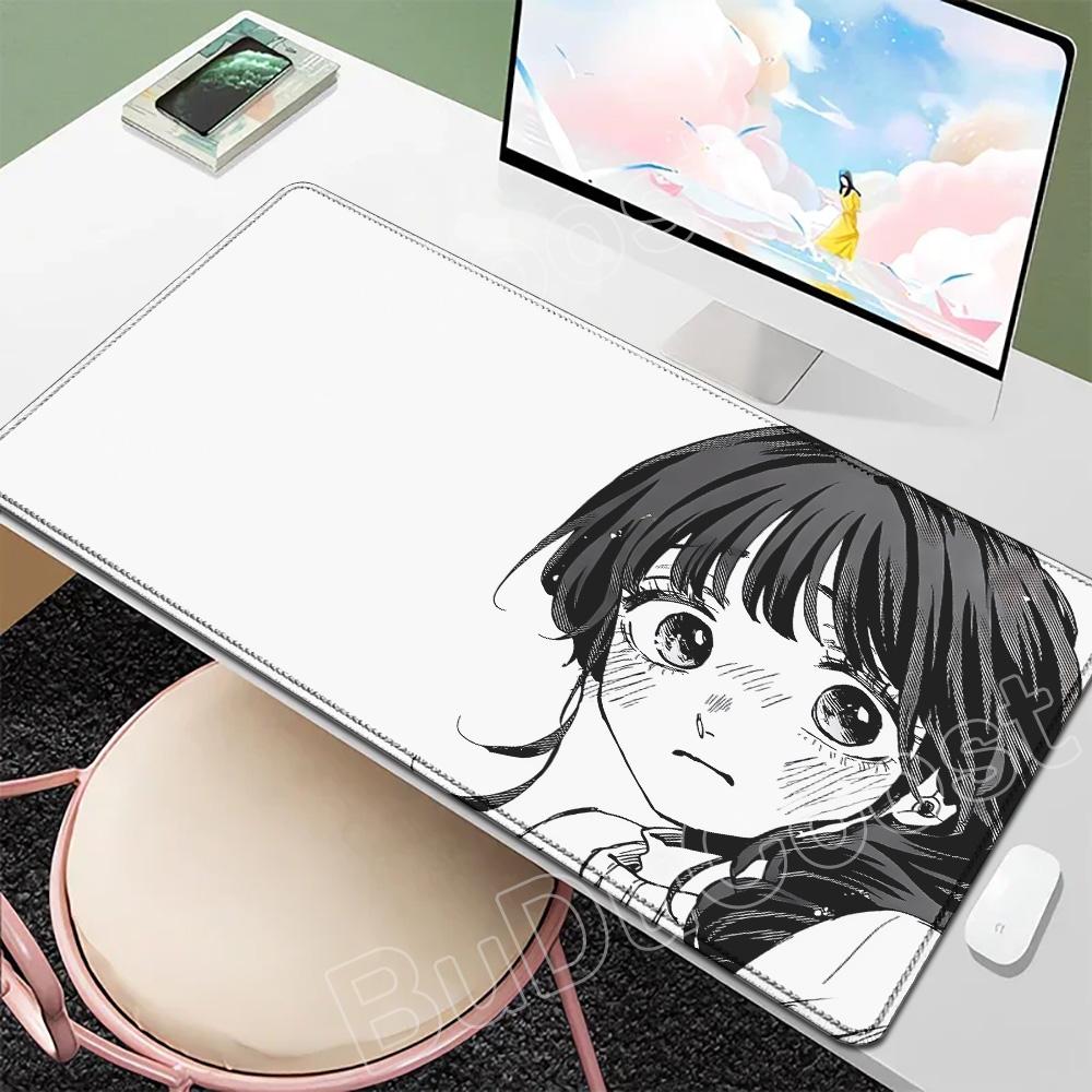 Kawaii Black & White Anime Girl Table Mat Large Mouse Pad Office Keyboard Lock Edge Desk Mat Gamer Accessories Non-slip Mousepad