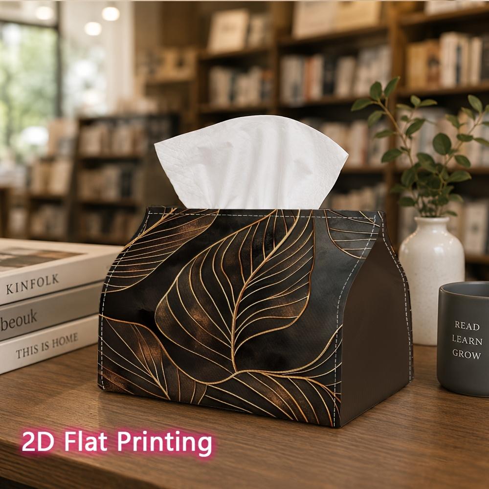1pc, 2D Flat Printing, Tissue Box Elegant Golden Foil Pattern Printed Tissue Box, Suitable for Home, Car, And Party Decoration Tissue Holder, Perfect