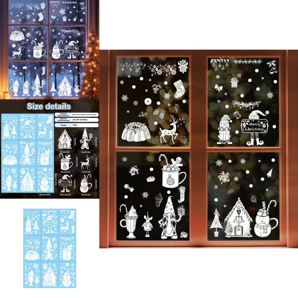 Christmas Snowflake Reindeer Window Sticker With Static Glass Decals For Holiday Decor