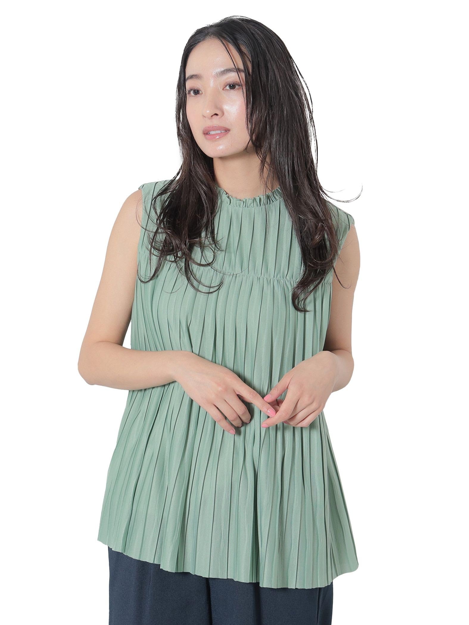 

Shirt High Neck Pleated Blouse MINT ONE SIZE [Beams Heart] S/S Women s