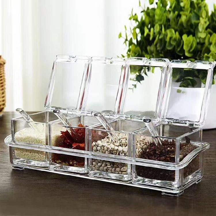 Hygienic 4 Unit Kitchen Case with Sealed Lid and Built In Scoops Delicate Box for Flour Sugar and Coffee Additives