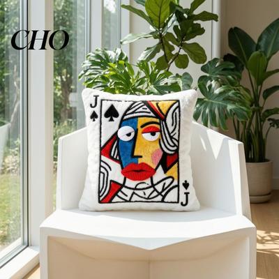 Colorful Throw Pillow Poker Cards Pillow, King Queen Jack of Spades Plush Funny Living Room Accent Decorative Cushion with 3D Embroidery for
