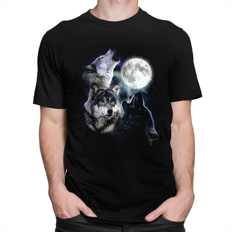 Wolves Howling At The Moon T Shirts Unisex Short Sleeve Tshirts Streetwear Graphic Tee 100 Cotton Loose Oversized Clothing
