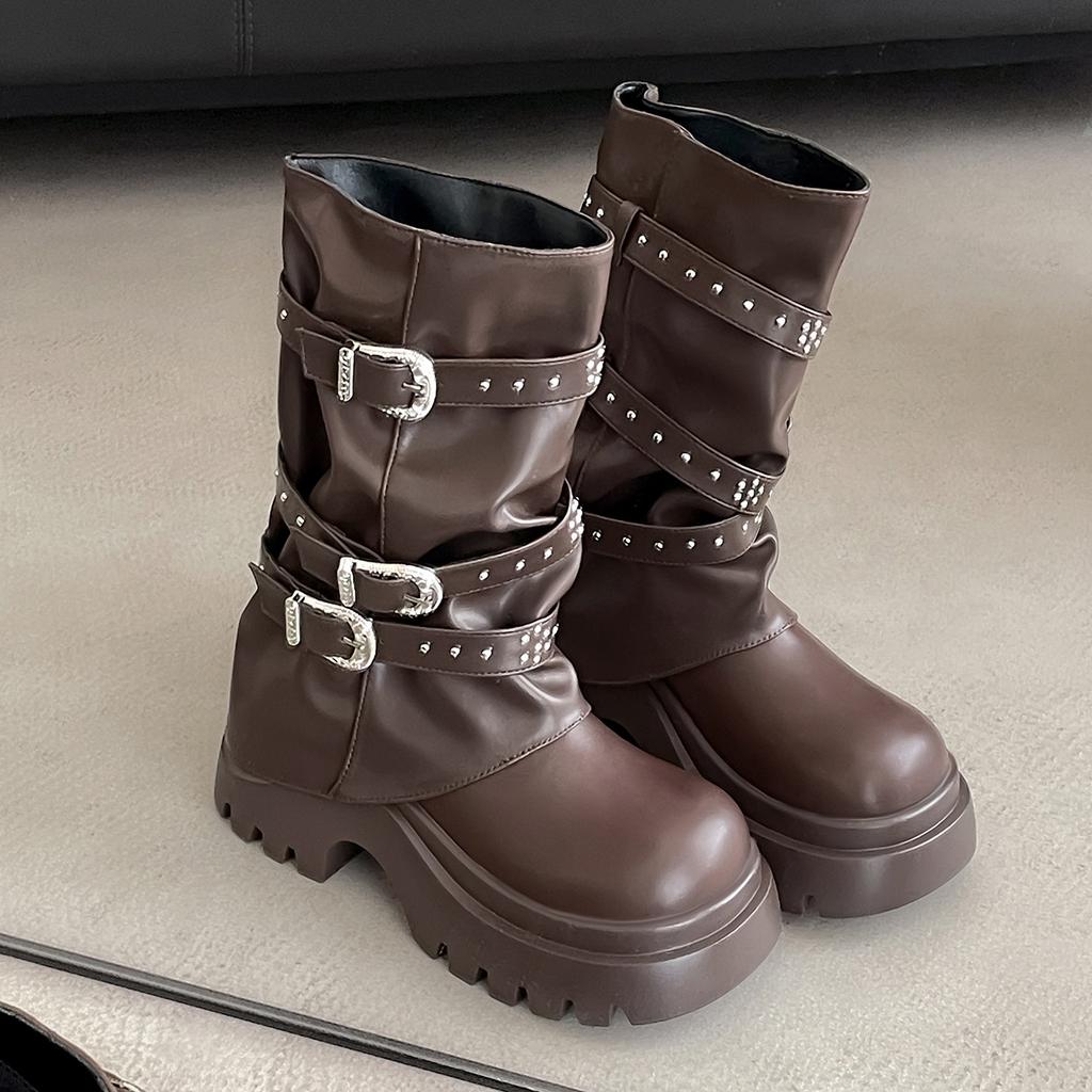 Brown British Style Thick Heel Thick-soled Martin Boots Women's Summer 2025 New Versatile Heightening Soft-soled Maillard Short Boots