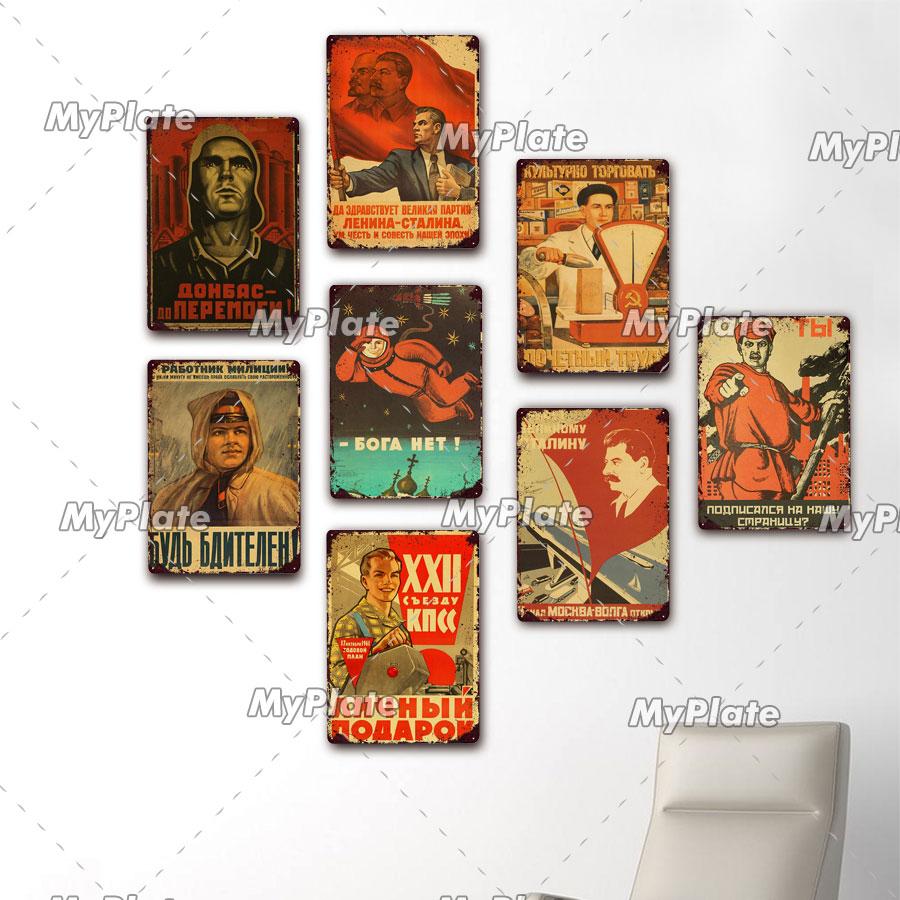 Russian Metal Sign Plaque Tin Sign Plate Wall Decor For Bar Club Man Cave Aviation Poster Classical Stalin Leader Poster