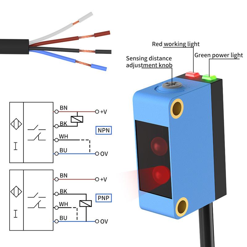 GTRIC Background Suppression Photoelectric Sensor NPN PNP 10-30V DC Sensing Distance 30cm Adjustable Square Laser Optical Switch