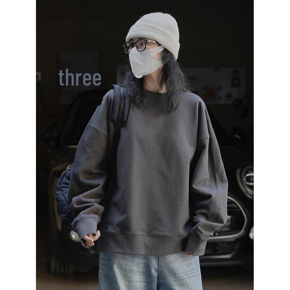 

Early Spring Korean Style Loose Round Neck Pullover Sweater for Women One Size темно серый