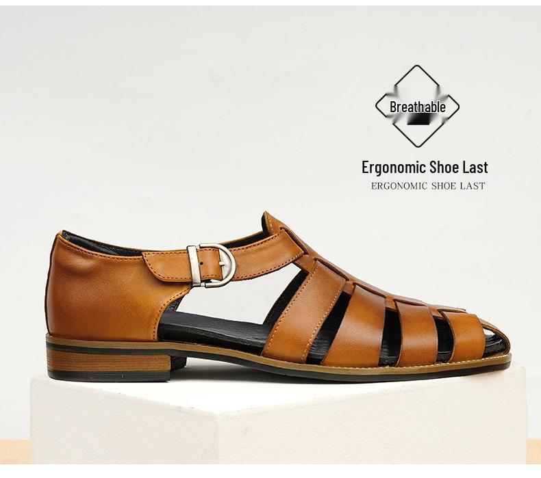 2025 New European and American Men's Genuine Leather Casual Flat Cowhide Sandals, Large Size
