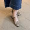 Women's Mary Jane Shoes Summer New Vintage Elegant High Heels Comfortable One Word Buckle Strap Square Toe Casual Shoes