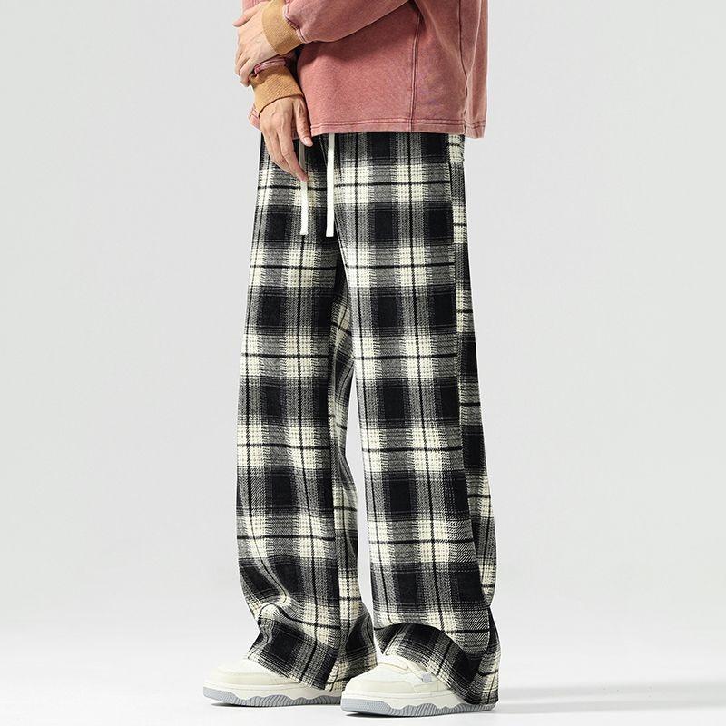 Ge Di Jie Men's and Women's Trendy Plaid Loose Straight Tube Hanging Wide Leg Casual Pants