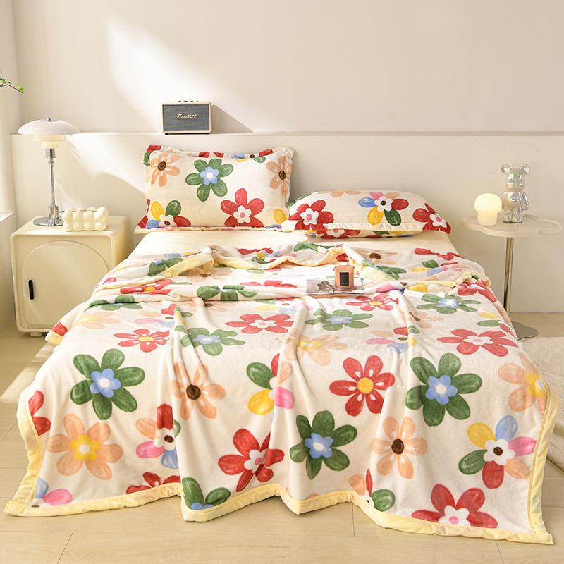 Lightweight Soft Flannel Blanket with Leaf Print Warm Plush Bedspread Milk Velvet Throw Blankets for Sofa Bed Home Bedding Cover