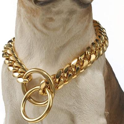 14Mm Metal Dog Chain Stainless Steel 18K Gold Cuban Chain Pet Dog Collar