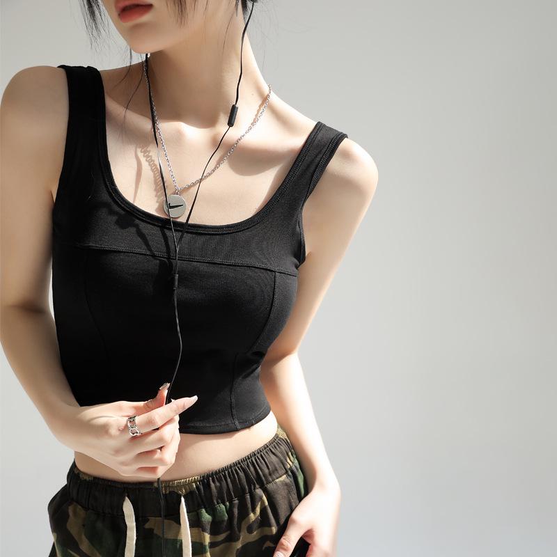 

Women s Padded Cotton Camisole Vest - Sleeveless, Solid Color One Size (fits 35-65 kg)