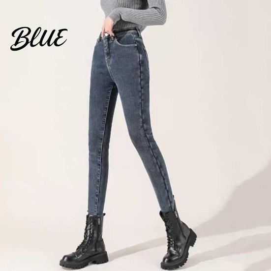 High-waist Jeans Women Winter Plush High Waist Thick Velvet Lined Slim Fit Pencil Pants Straight