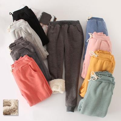 Jogginghose für Damen, elastische Taille, verstellbarer Kordelzug, Haremshose, einfarbig, dickes Samtfutter