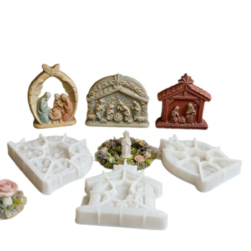 Nativity Themed Silicone Mold Easy Demold Holiday Candle Silicone Mould For Resin Casting Making Candle Soap Chocolate