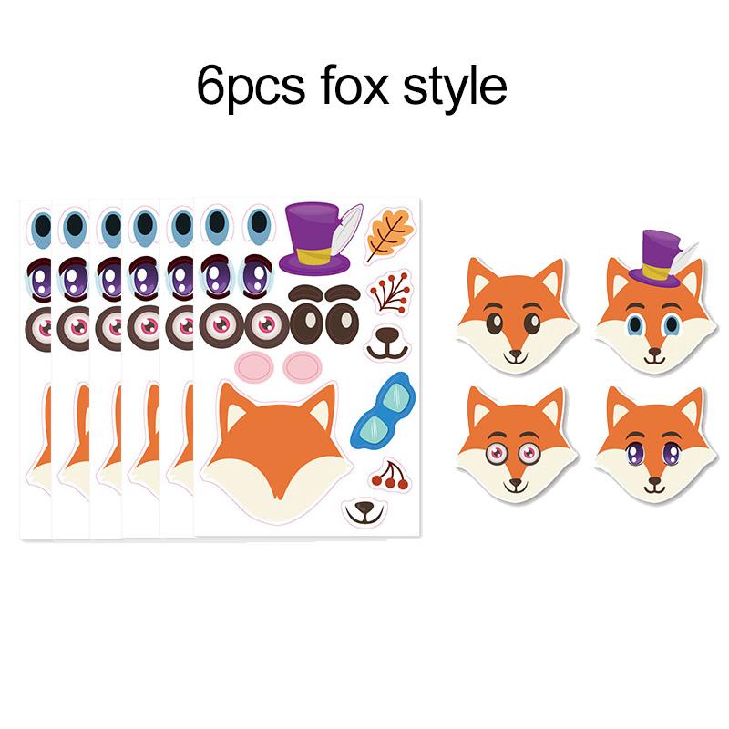 6 arkuszy Naklejki zmieniające twarze zwierząt Zabawki Kreskówkowe Wodoodporne Naklejki Wielokrotnego Użytku Zarządzanie Emocjami i Umiejętność Ekspresji TMZ