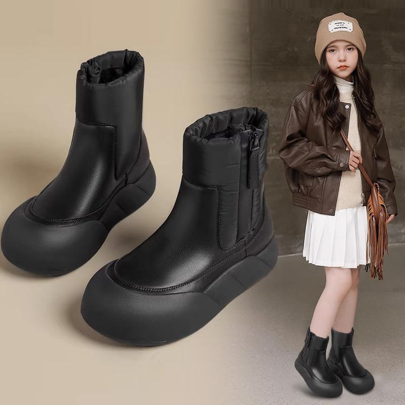 

Women Solid Black Side Zipper Thick Sole Casual Warm Ankle Boots 30 чёрный