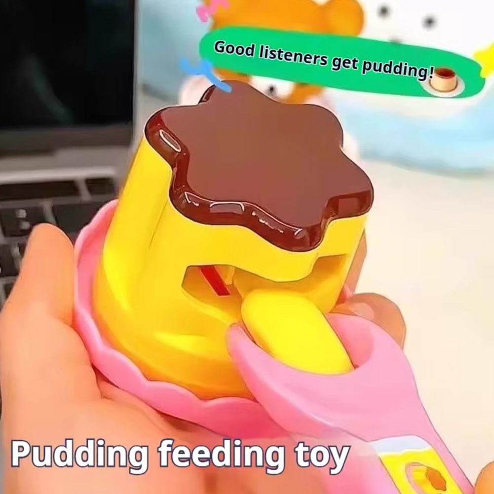 Pretend Play Pudding Feeding Toy Set with Magic Spoon Simulation Food Kitchen Toys for Kids Interactive Role Play Gift for Girls