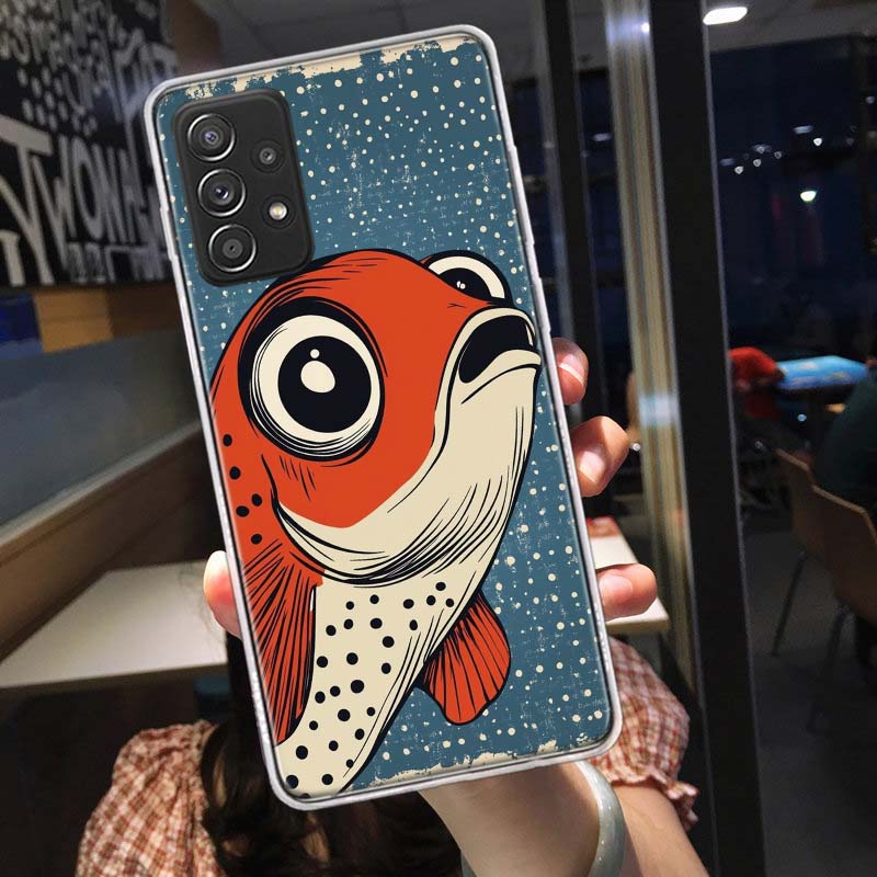Pop Art Drawing Ideas Fish Phone Case for Samsung A54 A57 A37 A17 A14 A15 A12 A24 A34 A55 A35 A25 A52S A07 A05S A04S A22 A32 A72
