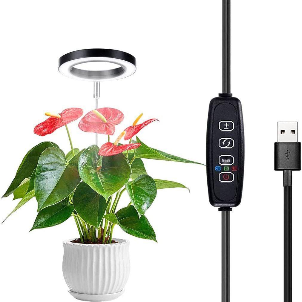 LED Retractable Full Spectrum Grow Light: Dimmable Angel Ring with Red, Blue, Warm Light for Indoor Plants and Succulents