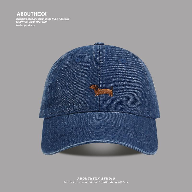 YIRAN Dayang hat Lente En Zomer Dachshund Geborduurde Denim Baseballpet Dames Verstelbare Buiten Zonneklep Vrije Tijd Zachte Top Heren Hoed 56-58cm