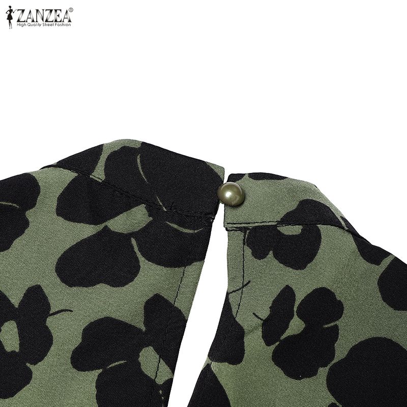 ZANZEA Damen Lässig Rundhals Locker Langarm Print Langes Kleid