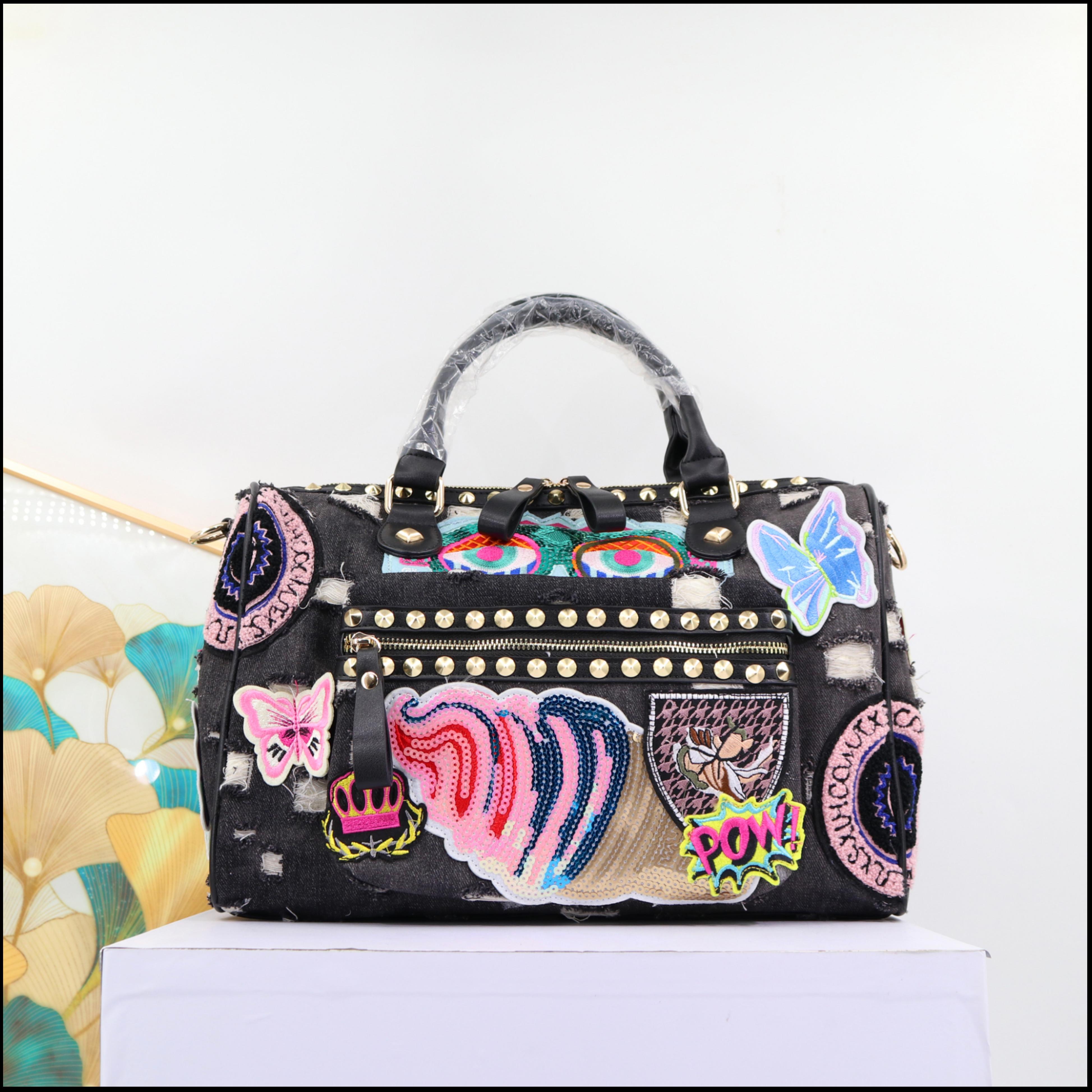 

Top Selling Ladies Handbag Women Bag Paillette Embroidery Hand Bag for Women High-capacity Denim Ladies Bag Supplier 36 cm (30cm Max Length 50cm) чёрный