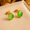 Gold Green Oval Stone Jewelry Set Necklace Bracelet Earrings for Women