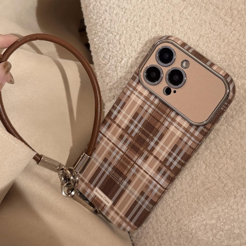 Brown Plaid for IPhone16promax Phone Case for Apple 15/14 Anti-fall 13 Lanyard 16 Advanced 17