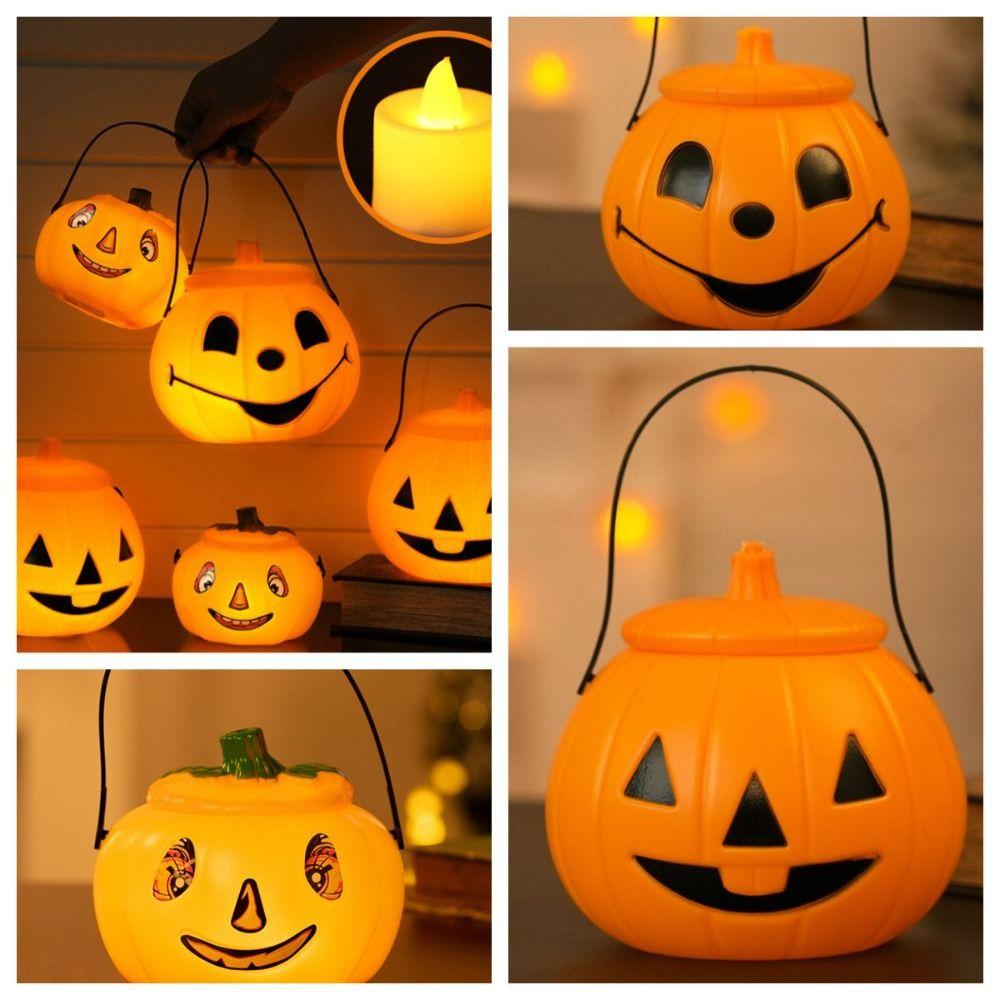 Handheld Halloween Pumpkin Lantern Trick or Treat Halloween Candy Can Pumpkin Bucket  Kindergarten