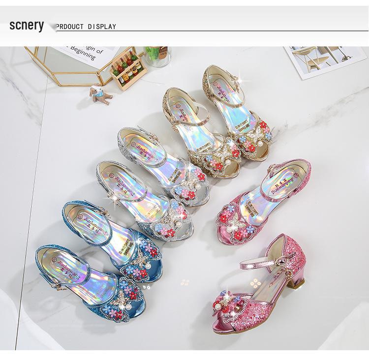 2025 Spring Korean Style Girls' Princess Bow High Heel Open-Toe Sandals