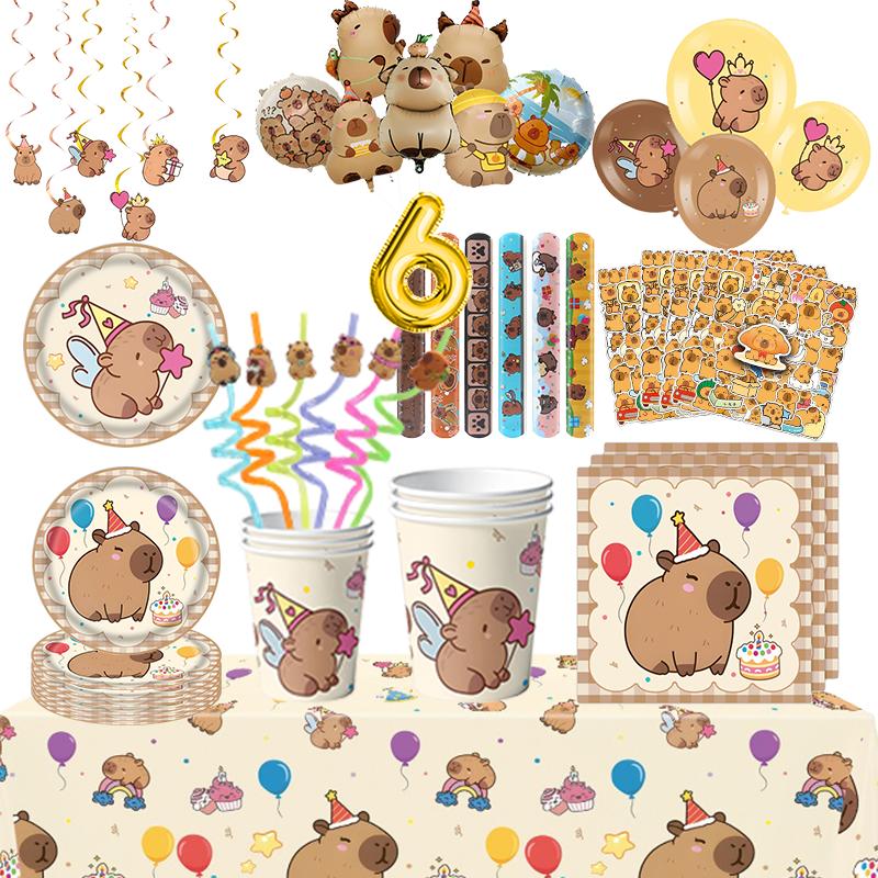 New Capybara Birthday Decoration Capybara Tableware Party Balloons Cups Plate Kit Banner Backdrop Cartoon Deco Supplies Set