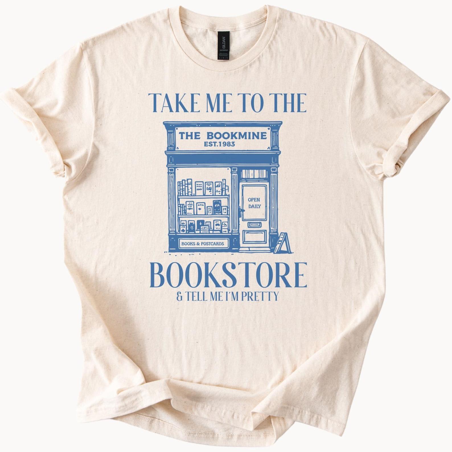 Bookstore Graphic Tee Take Me To The Bookmine Book Lover Shirt Cute Reading Shirt Bookshop Illustration Bookworm Gift T Shirt 150