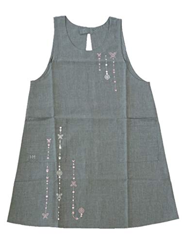 Hanae Mori Brand Apron [HANAE MORI] [Wrinkle-Resistant Even After Washing] Polyester Kitchen Apron with Butterfly Embroidery, Gray, 67338