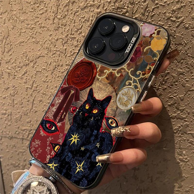 Black Cat Leopard Print Electroplate Silver Phone Case For Xiaomi Mi 15 14 13 12 13T 14T Pro 11 Lite NE Poco X5 X6 M6 Pro Cover