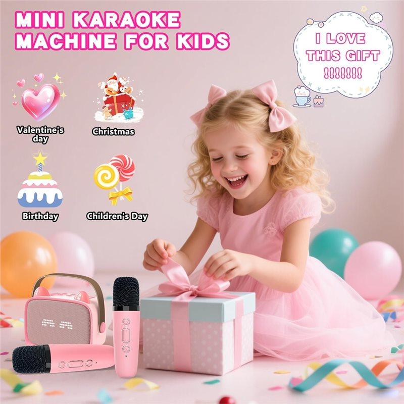 ABUO-Mini Portable Bluetooth Speaker Wireless Karaoke Machine With 2 Microphones K-Song Functionality For Family Singing