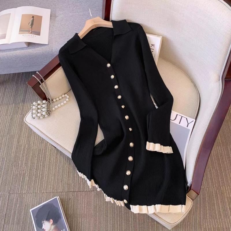 Toamnă Iarnă Moda franceză rochie cu mâneci lungi din tricot femei anii 2000 rochie cu decolteu în V Mini o singură bucată Coquette vintage Rochii elegante