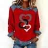 Women's Fashion Flared Long Sleeve Denim Patchwork Sweatshirt Valentine's Day Print Casual Pullover Top