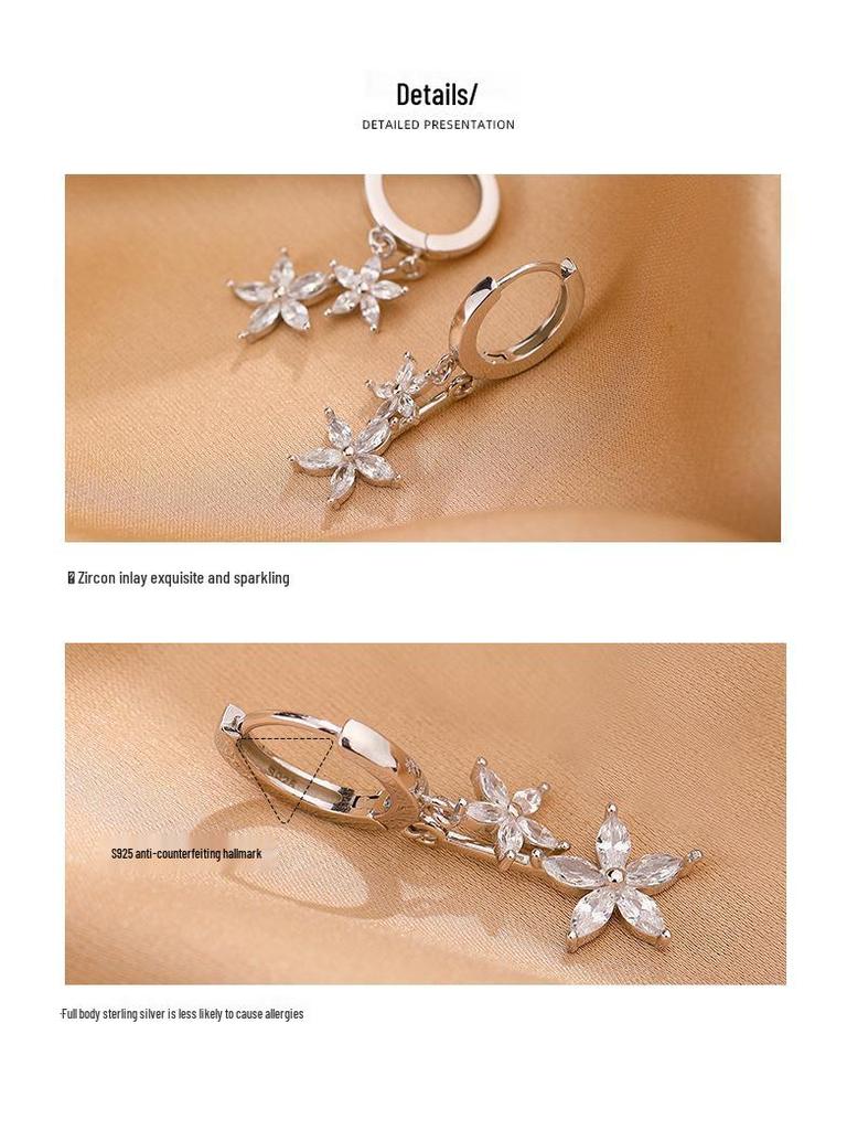 2024 New Zircon Flower Sterling Silver Circle Earrings for Women - Elegant, Trendy, and Exquisite Design.