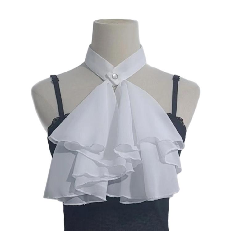 Historical Reenactment Ruffled Jabot Necktie Chiffon Detachable Faux Collar Neckpiece For Renaissances Colonial Outfit