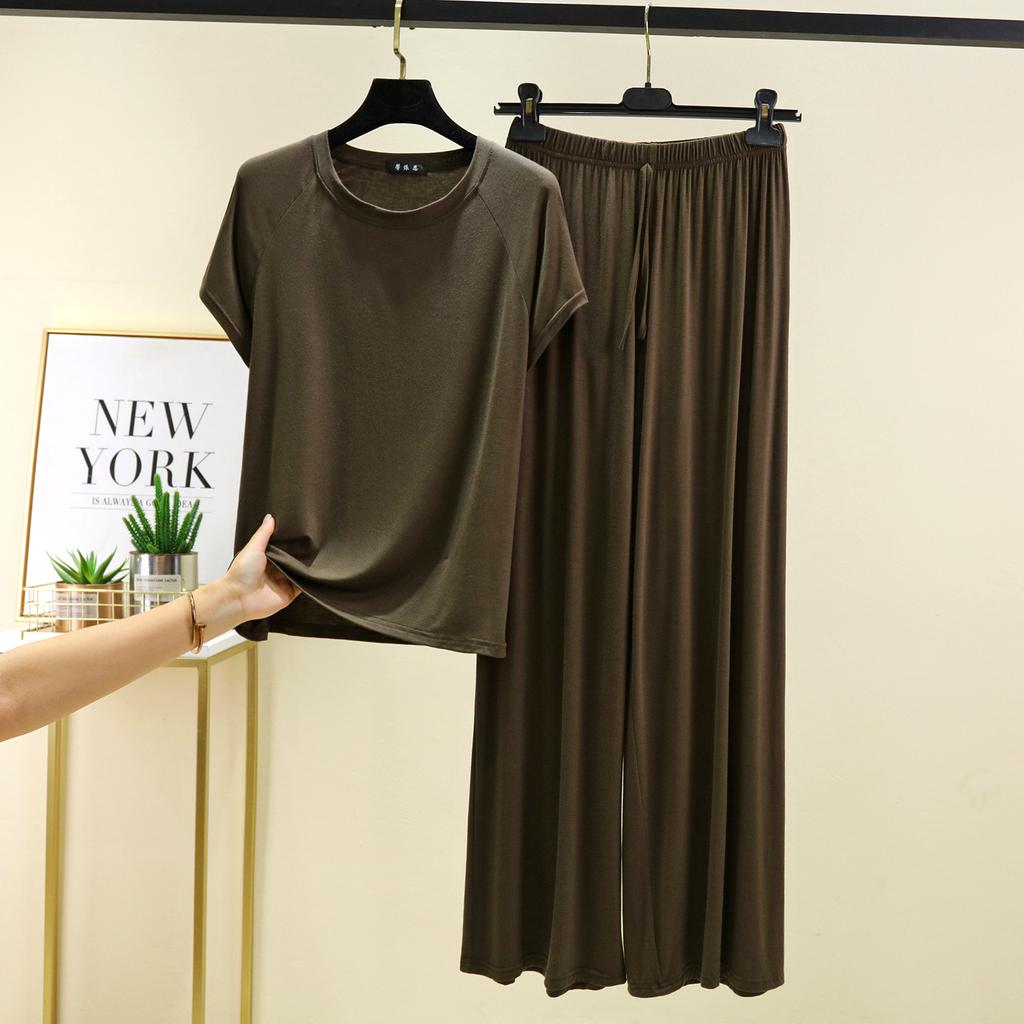 T-shirt estive in modal a maniche corte e pantaloni a gamba larga Set pigiama tinta unita Abbigliamento casual per la casa Tuta 2 pezzi Pigiama casual abbigliamento comodo