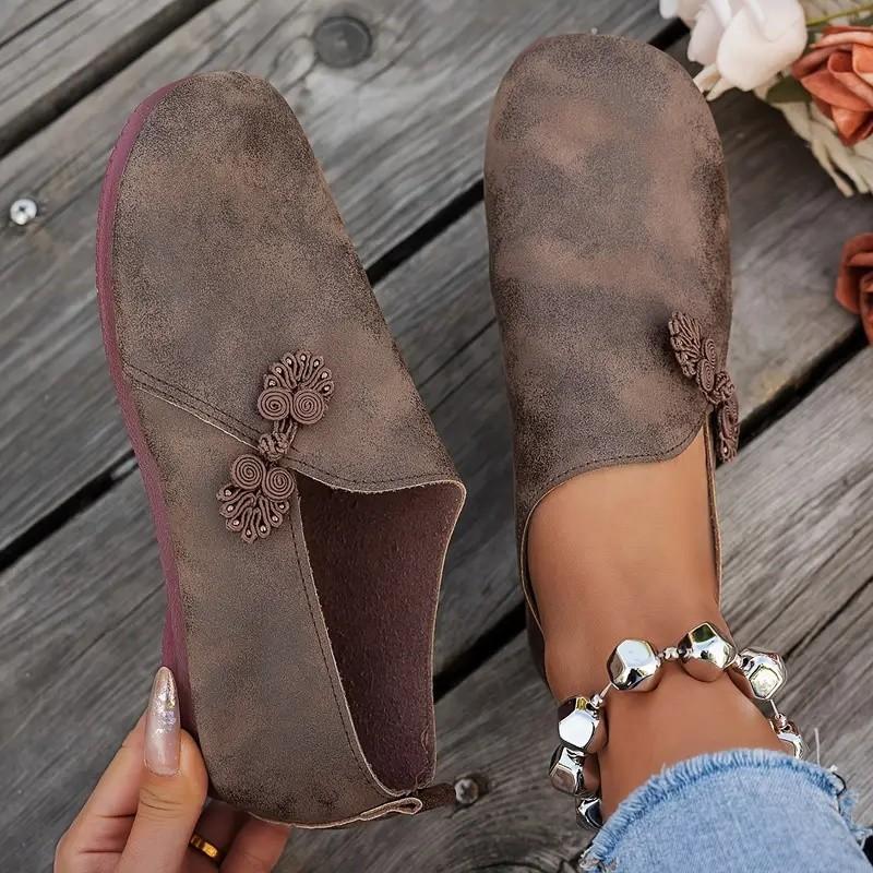 Flat Shoes New Ethnic Style Retro Buckle Light Mouth Single Shoes Black New Chinese Low Heel