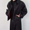 Men's High-End Retro Red-Lined PU Leather Jacket with Straight Shoulders and Top Lapel