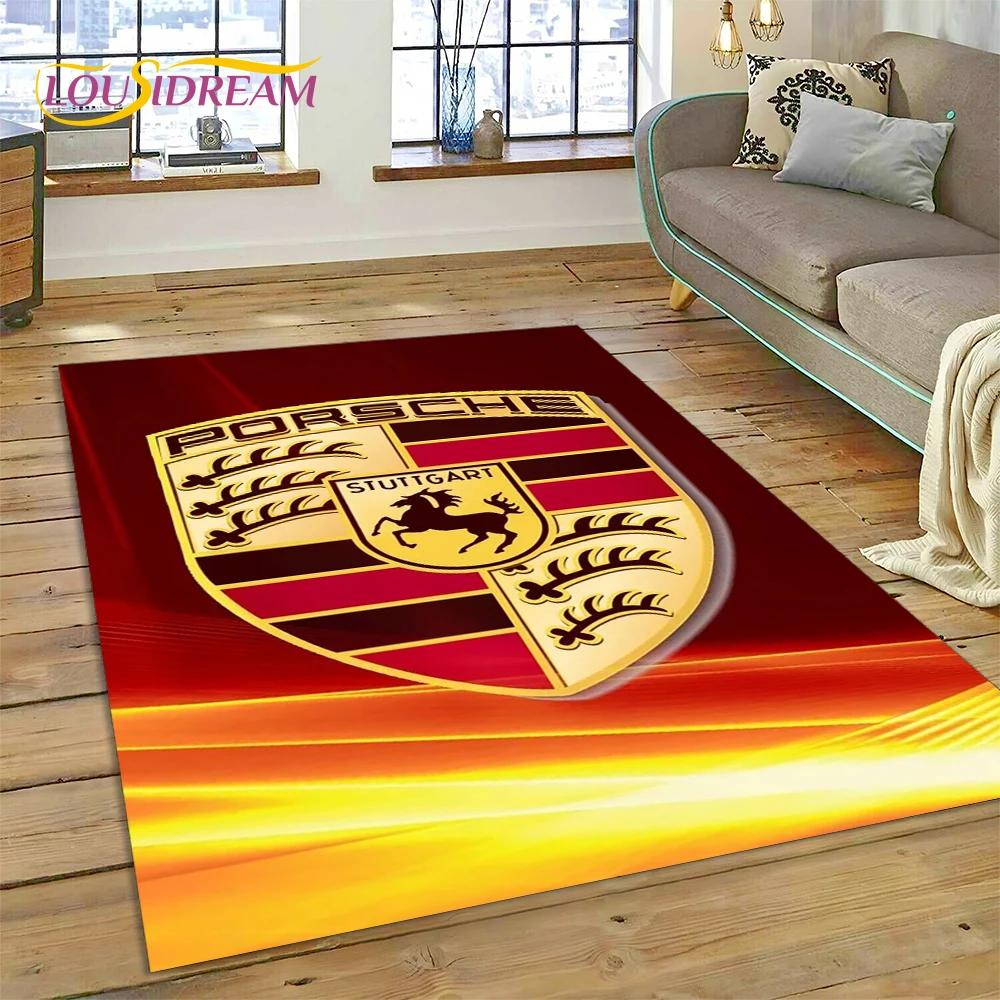 Car Logo P-Porsche 3D Printing Rug Carpet for Living Room Bedroom Home Decor,Floor Mat Non-slip for Sofa Doormat Gift Kids Play