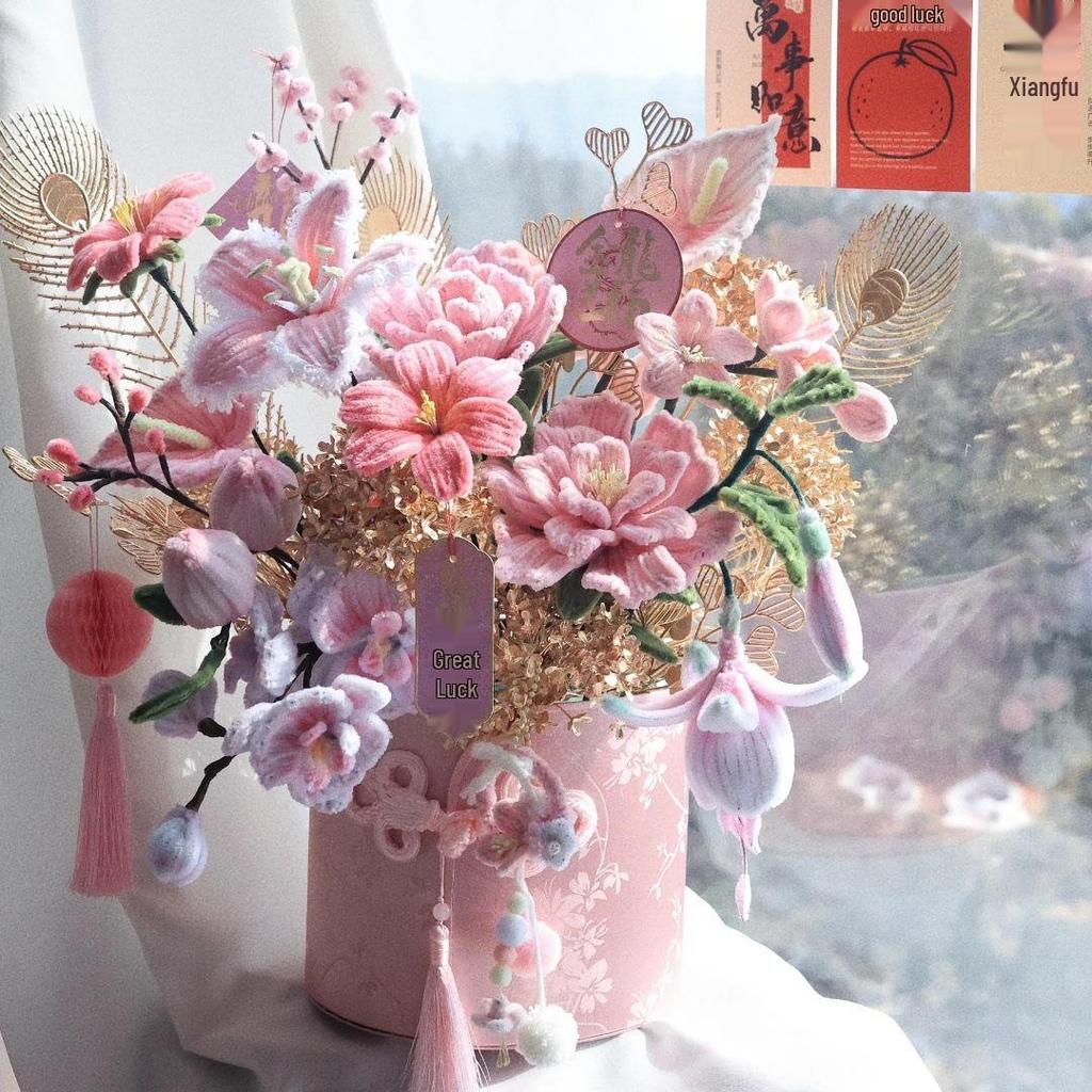 Handmade Pipe Cleaner Rose Bucket Bouquet - DIY Kit & Finished Product for Girlfriends & Best Friends