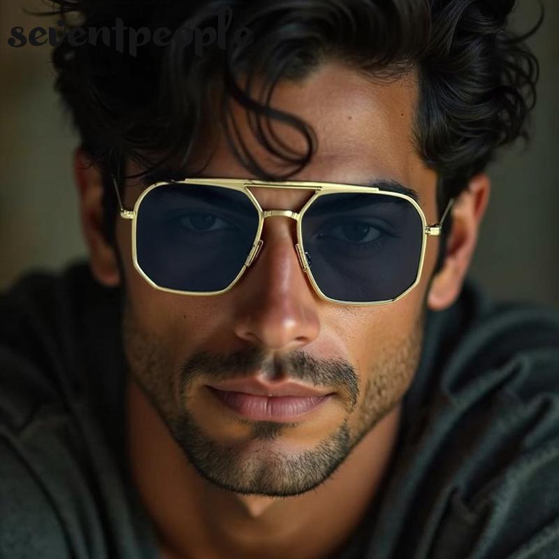 Classic Square Punk Sunglasses Men  Luxury Brand Vintage Metal Frame Polygon Sun Glasses Trendy Double Beam Shades For Male