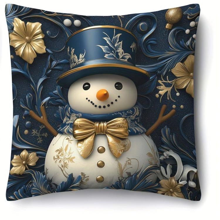 

Blue & Gold Christmas Pillowcases: Santa, Deer, Tree, Snowman Designs Sofa room decoration New Year holiday home decoration 16x16Inch
